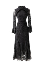 Furry Collar Sequin Lace Mermaid Maxi Dress SP10073