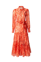 Orange Floral Print Collared Tiered Ruffle Maxi Dress SP10047