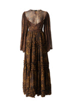 Leopard Print Tiered Ruffle Chiffon Maxi Dress SP10039