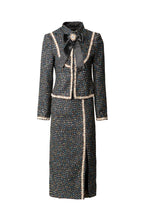 Tweed Bow Tie Jacket & Slit Pencil Skirt Two-Piece Set SP10044