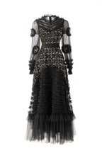 Sequin Embellished 3D Floral Tiered Tulle Maxi Dress SP10086