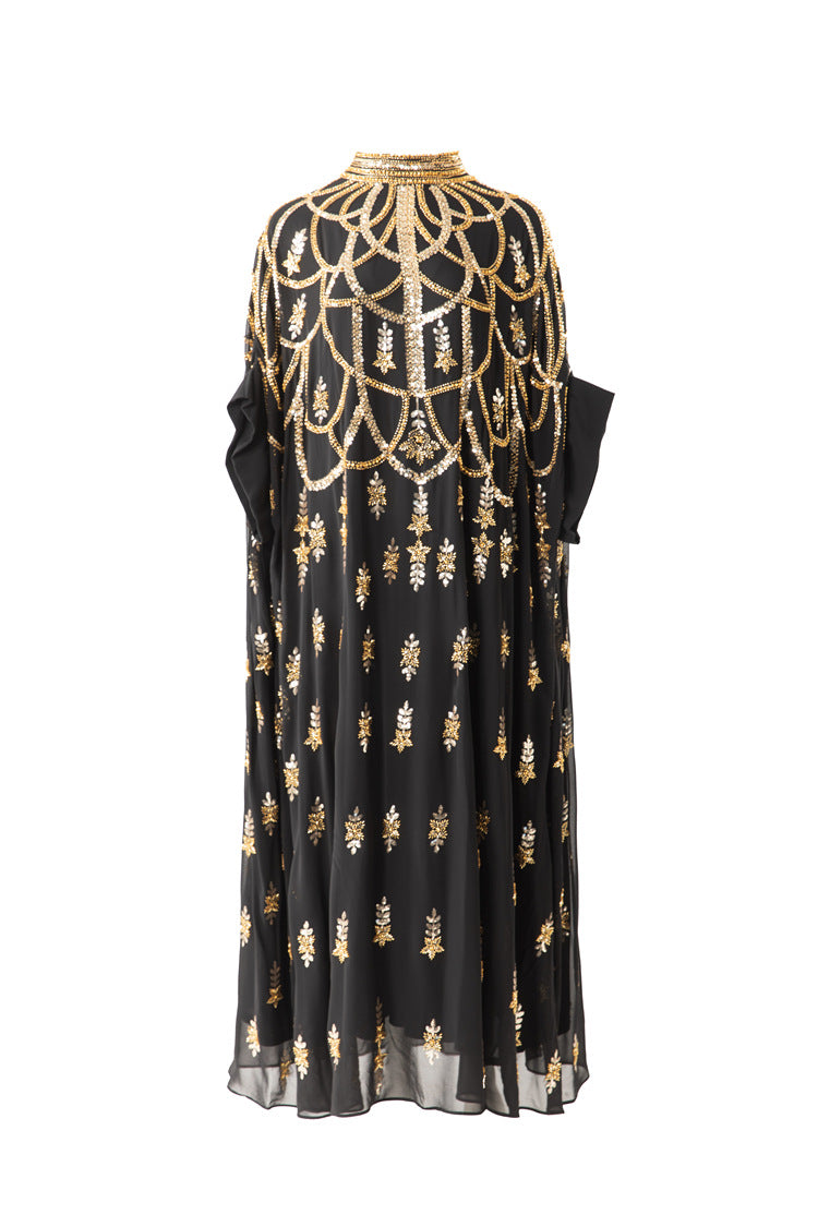 Gold Sequin Embellished Middle Eastern Kaftan Maxi Dress SP10067