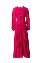 Sheer Puff Sleeve Embroidered Waist Pleated Midi Dress SP10094