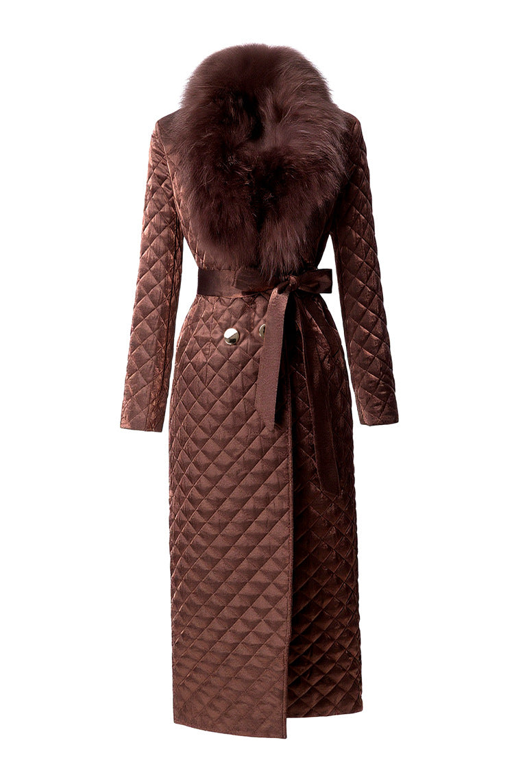 Detachable Fur Collar Quilted Velvet Maxi Coat SP10100