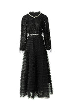 Black Sequin Fringed Tiered Tulle Maxi Dress SP10050