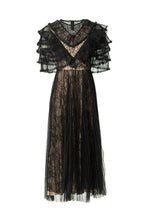 Black Lace Fake Two-Piece Ruffled Sleeve Maxi Dress SP10043