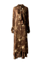 Brown Floral Print Bow Tie Neck Loose Maxi Dress SP10041