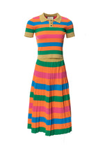 Rainbow Striped Knit Polo Top & Pleated Skirt Set SP10012