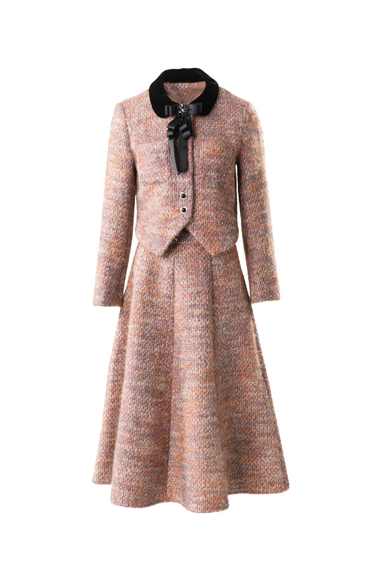 Velvet Collar Tweed Jacket & A-Line Skirt Two-Piece Set SP10082