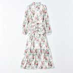 Floral Print Ruched Waist Tiered Chiffon Maxi Dress SP10032