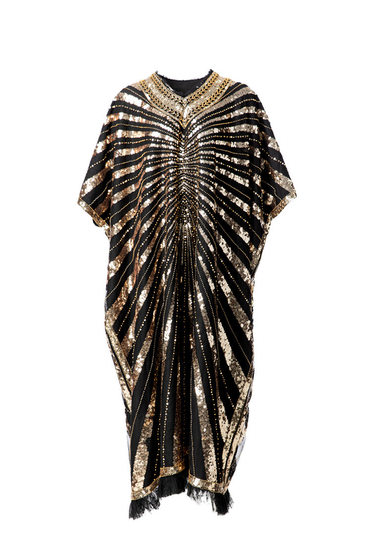 Gold Sequin Egyptian Style Batwing Kaftan Dress SP10092