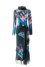 High Neck Butterfly Print Layered Tulle Midi Dress SP10080