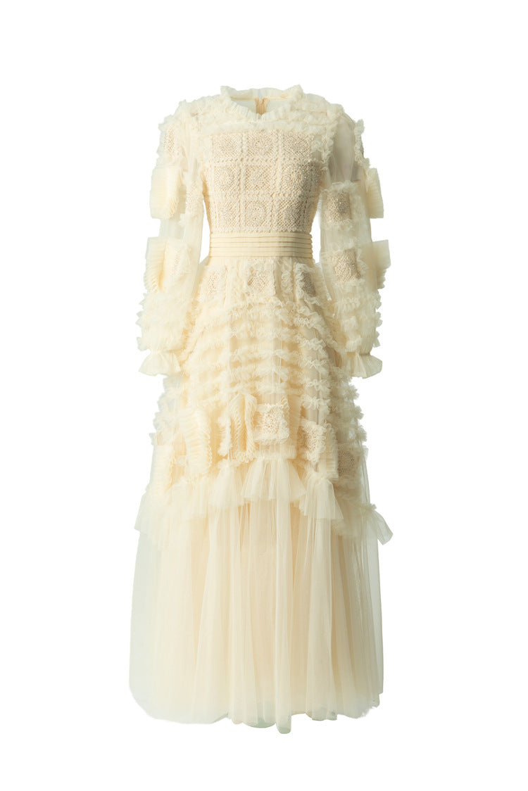 Cream Crochet Lace Tiered Tulle Cake Dress SP10063