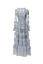 Light Blue Sequin Ruffled Tulle Tiered Maxi Dress – French Luxury Evening Gown SP10010