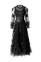 Black Sequin Ruffled Tiered Tulle Maxi Dress SP10062