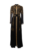 Black & Gold Sequin Embellished Middle Eastern Maxi Dress SP10021