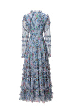 Light Blue Floral Ruffled Tulle Tiered Maxi Dress – French Fairy Style SP10011