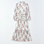 Floral Print Ruched Waist Tiered Chiffon Maxi Dress SP10032