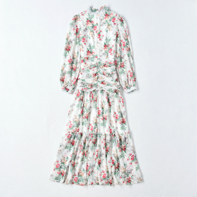 Floral Print Ruched Waist Tiered Chiffon Maxi Dress SP10032