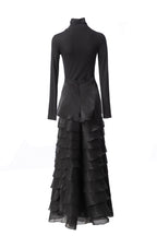 Black 2-Piece Ruffle Tiered Maxi Dress with Ruffle Neck Top SP10105