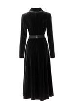 Velvet Floral Embroidered Notched Collar Midi Dress SP10069