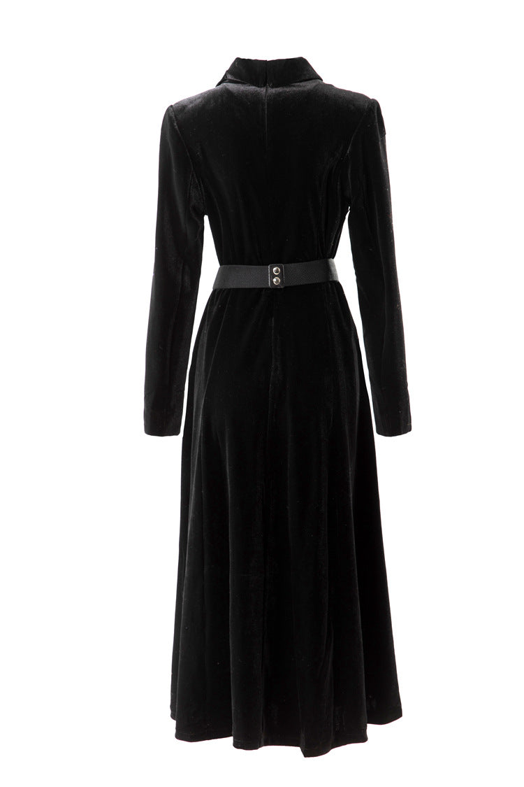Velvet Floral Embroidered Notched Collar Midi Dress SP10069