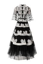 Black & White 3D Floral Embroidered Tiered Tulle Maxi Dress SP10028