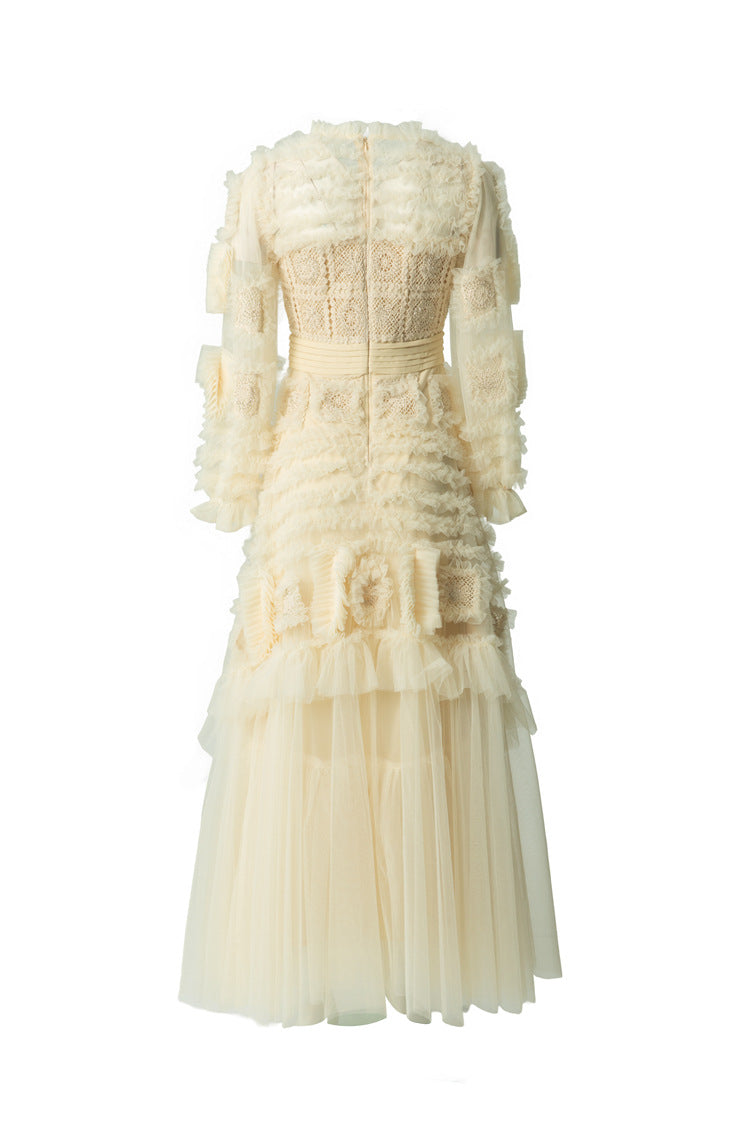 Cream Crochet Lace Tiered Tulle Cake Dress SP10063
