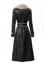 Black Quilted Faux Leather Contrast Trim Maxi Trench Coat SP10030