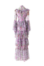 Ruffled High Neck Floral Tiered Cake Maxi Dress SP10075