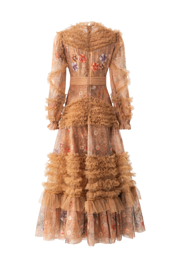 Amber 3D Dragonfly Embellished Tiered Tulle Maxi Dress SP10070