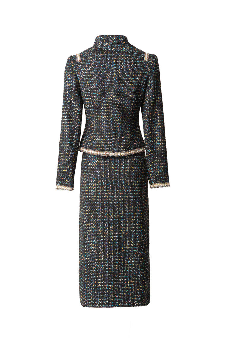 Tweed Bow Tie Jacket & Slit Pencil Skirt Two-Piece Set SP10044