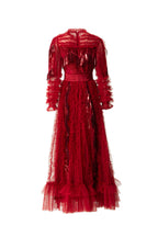 Red Fringe Sequin Tiered Tulle Maxi Dress SP10054
