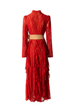 High Neck Lace Ruffle Hem Maxi Dress with Detachable Belt SP10045