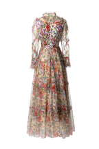 Colorful Floral Embroidered Tiered Tulle Midi Dress SP10019