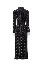 Velvet Polka Dot Lace Flare Sleeve Qipao Midi Dress SP10095