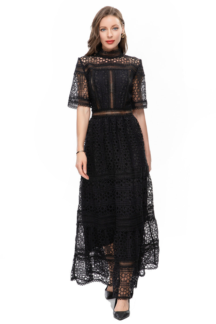 White Crochet Lace Tiered Maxi Dress – French Luxury SP10013