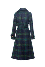 British Style Plaid Wool Blend Long Coat with Belt – Vintage Luxury Overcoat SP10003