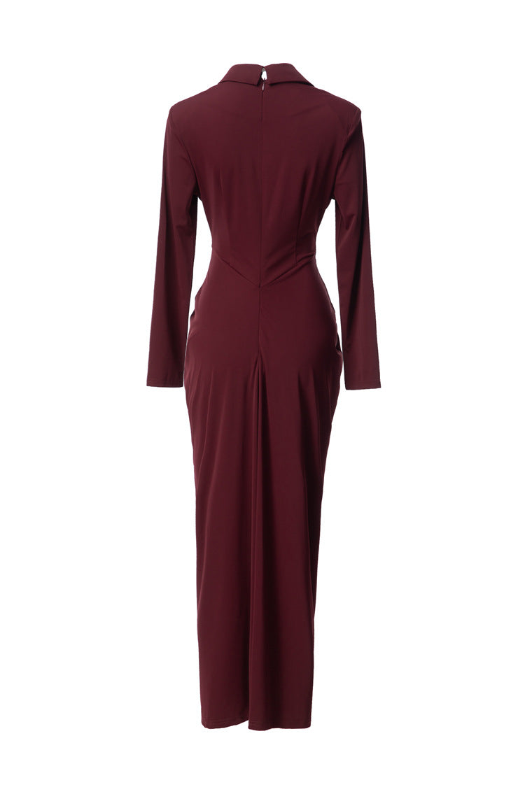 Burgundy Twisted Waist Fishtail Maxi Dress – Suit Style SP10018
