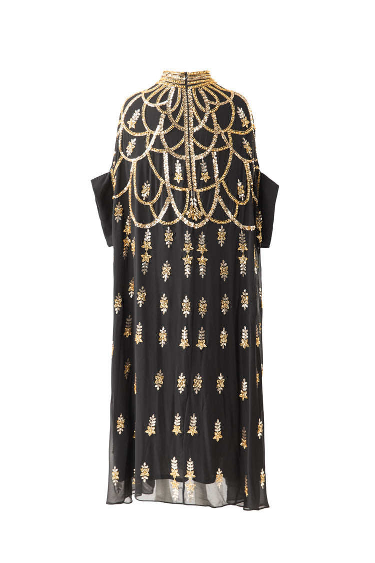 Gold Sequin Embellished Middle Eastern Kaftan Maxi Dress SP10067