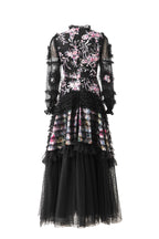 Ruffled High Neck 3D Floral Tiered Tulle Maxi Dress SP10083