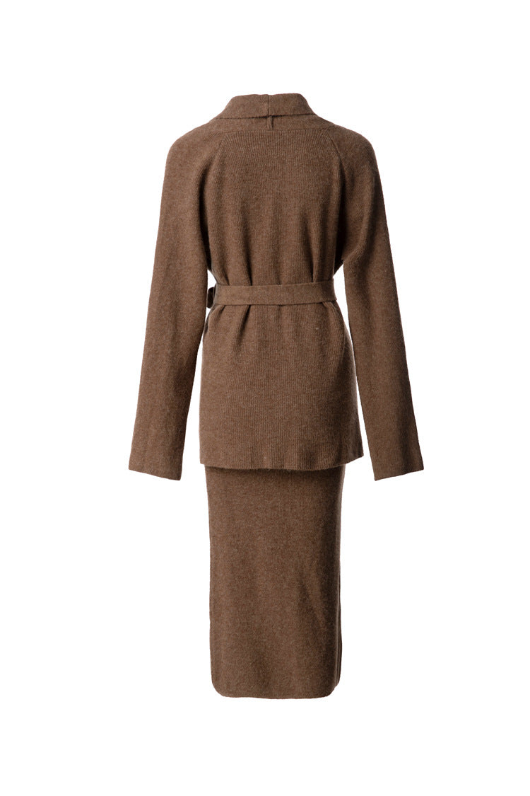 V-Neck Knit Dress & Tie-Waist Cardigan Two-Piece Set SP10098