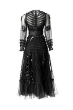 Black Sequin Ruffled Tiered Tulle Maxi Dress SP10062