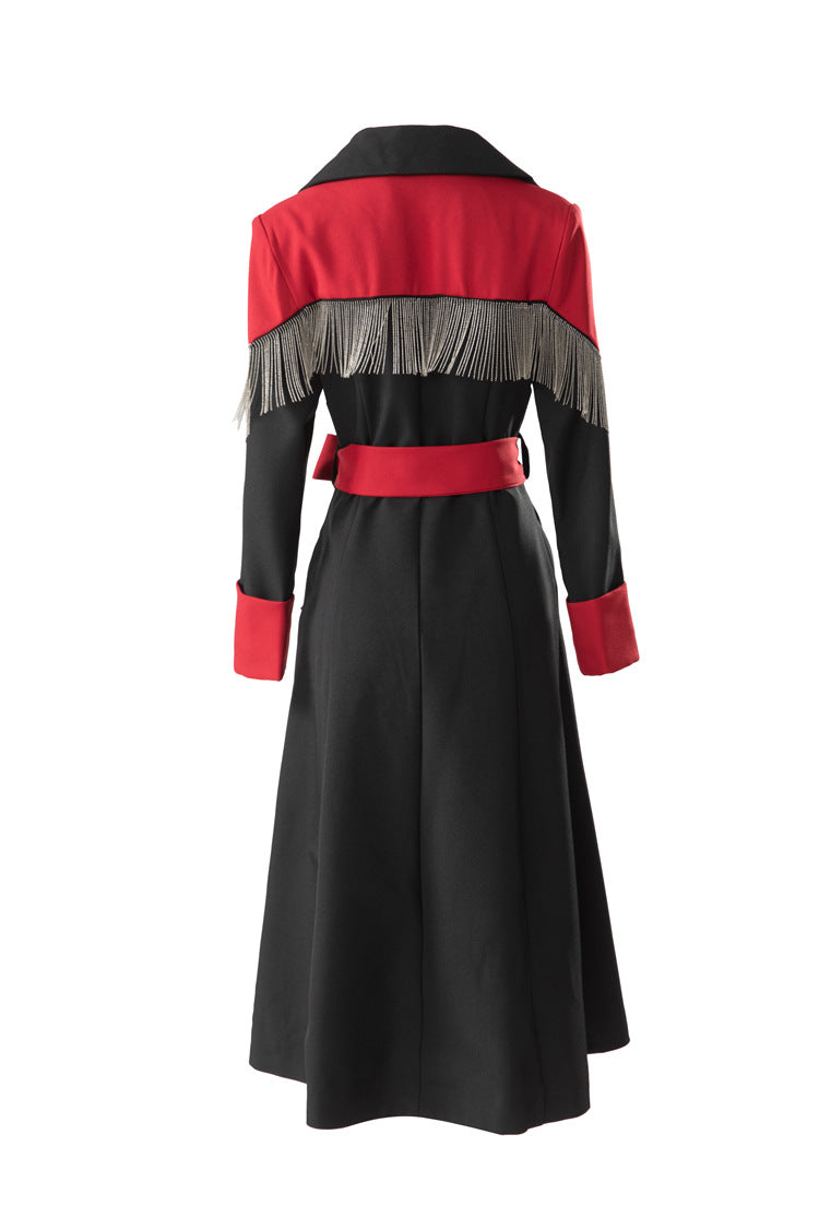 Fringe Trim Color-Block Double-Breasted Trench Dress SP10074