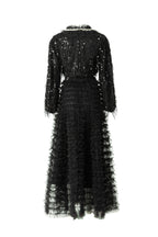 Black Sequin Fringed Tiered Tulle Maxi Dress SP10050