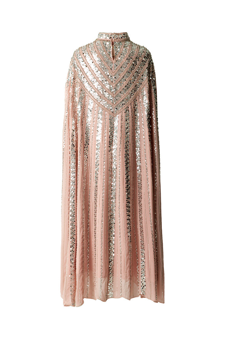 Hand-Beaded Sequin Cape Kaftan Maxi Dress SP10058