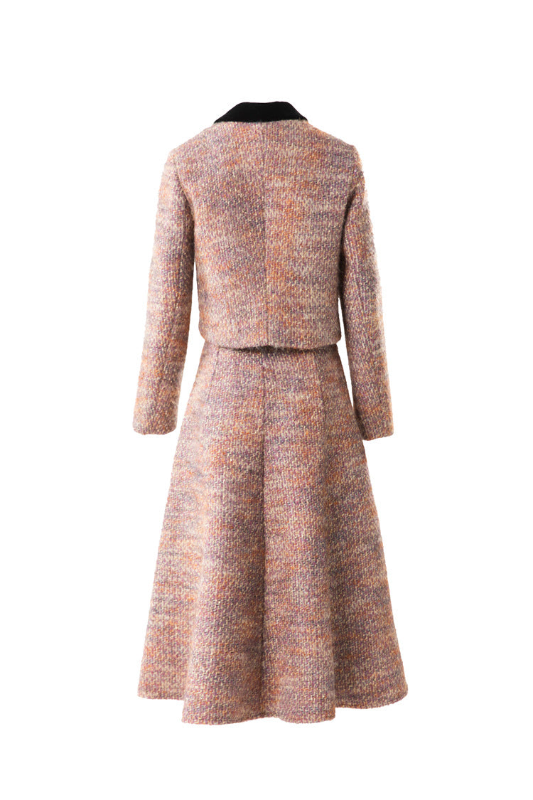 Velvet Collar Tweed Jacket & A-Line Skirt Two-Piece Set SP10082
