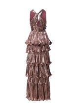 Metallic 3D Floral Tiered Ruffle High-Low Maxi Dress SP10096