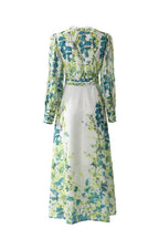 Green Floral Print Lace Trim Button Front Slit Maxi Dress SP10066