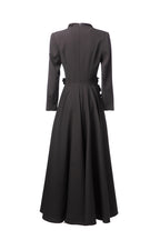 Black Suit Fabric Floral Applique A-Line Maxi Dress SP10022